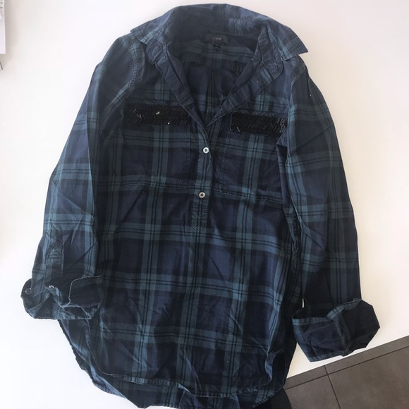 J Crew plaid shirt with chevron embellishment - Picture 4 of 8